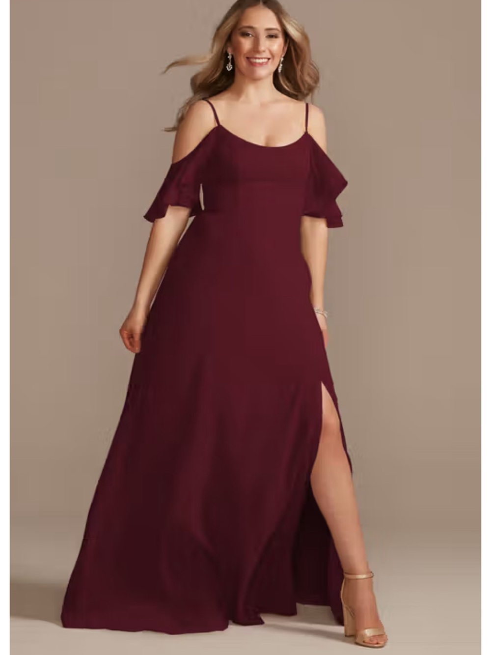 David’s Bridal-Plus-Size Burgundy Evening Gown-Bridesmaid’s dress